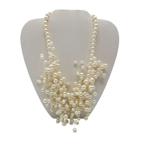 Statement Faux Pearl Cluster Floating Necklace With Adjustable Chain - Picture 1 of 4